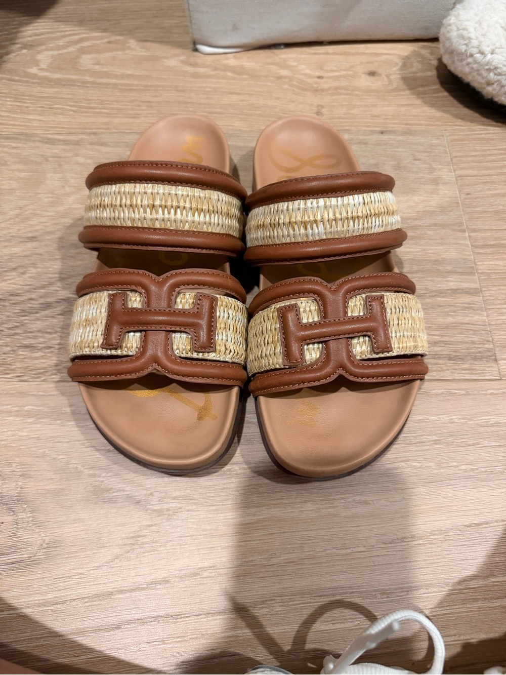 Sam Edelman Tan and Natural Woven Slide Sandals - Women